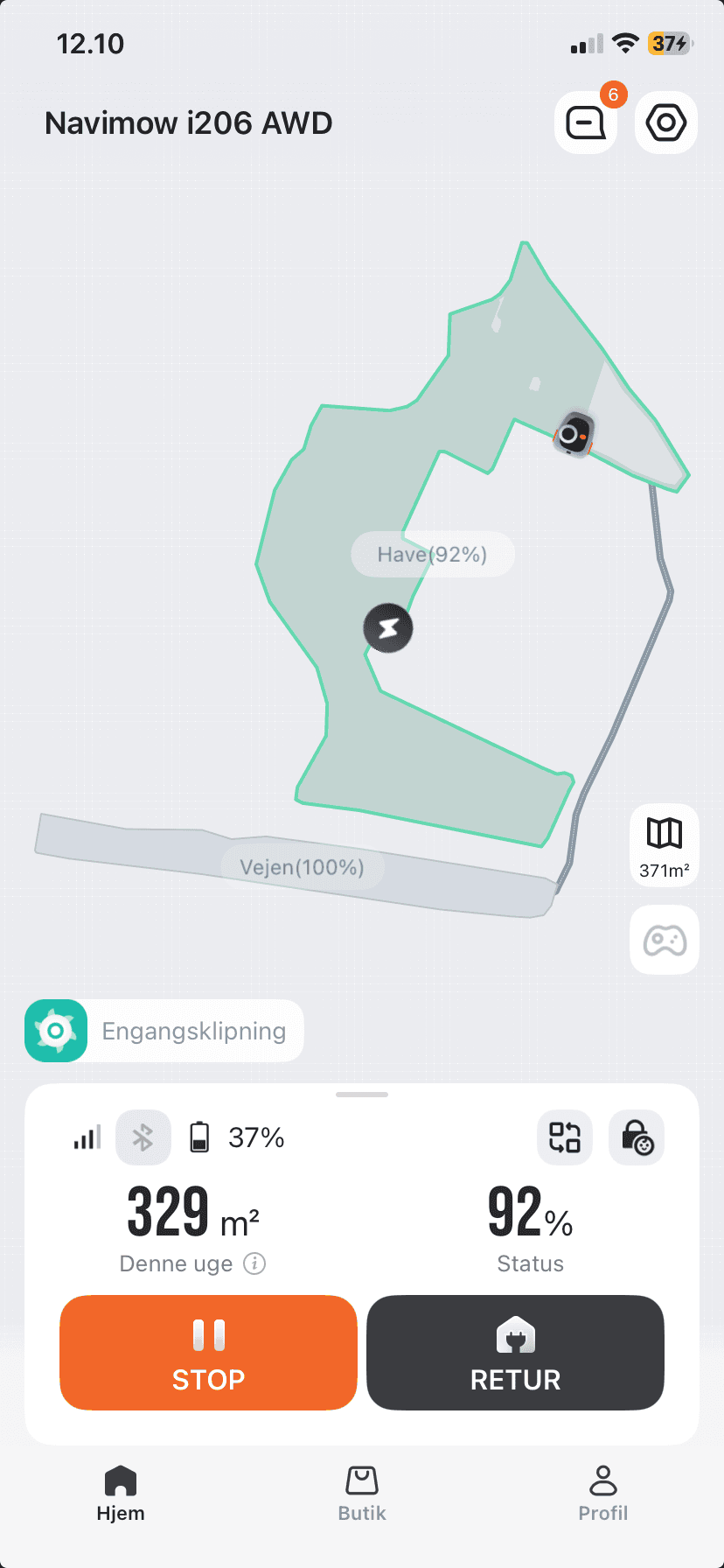 Navimow i206 AWD app med digitalt kort, zoner og status